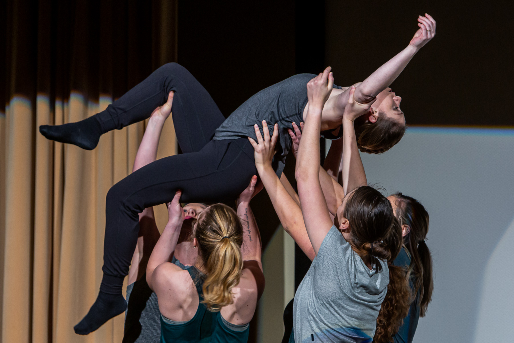 Members of the Trifecta Dance Collective perform an original piece, telling the story of homelessness through movement. (DePaul University/Randall Spriggs)